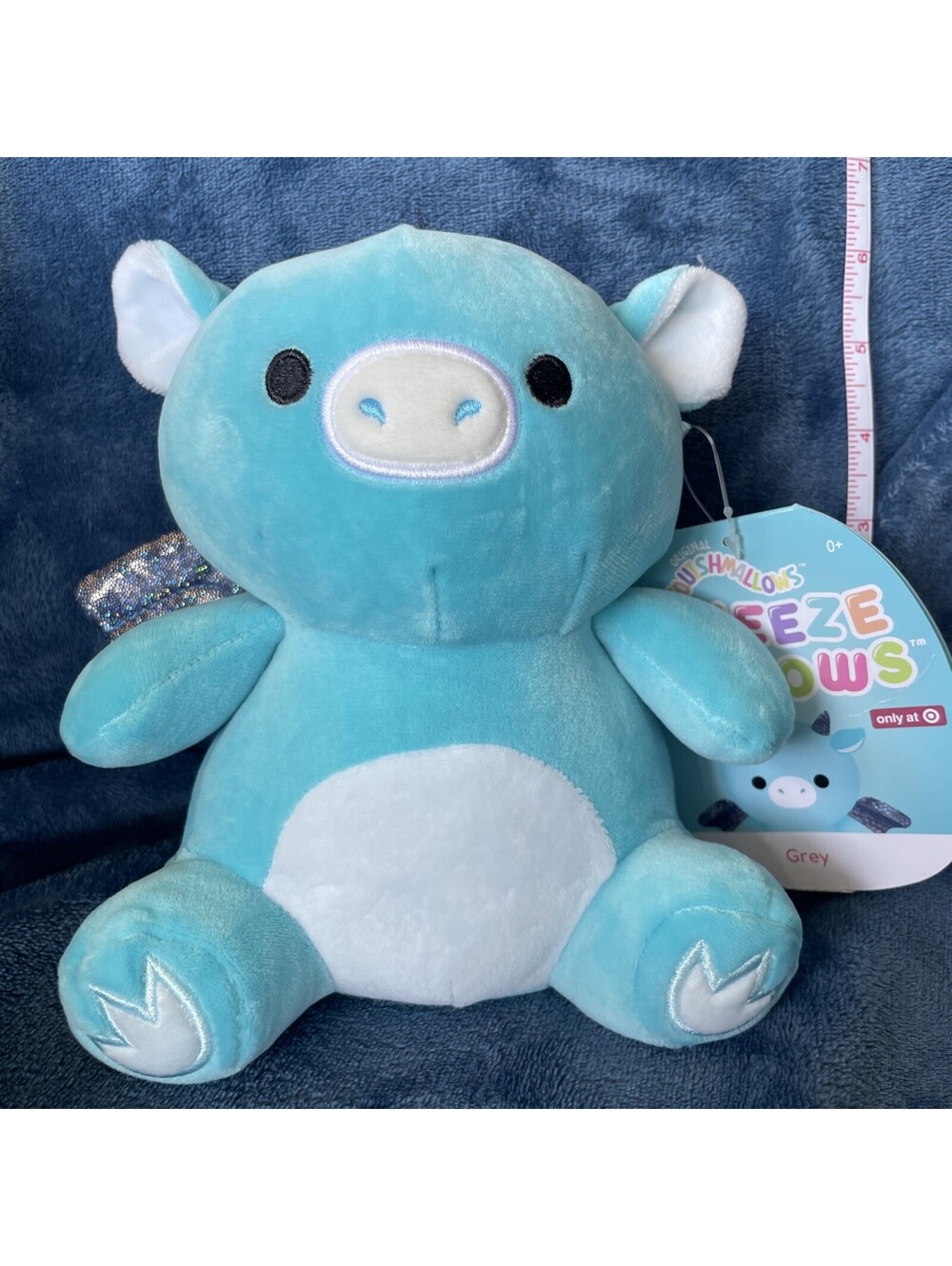 Squishmallows Grey the Dragon Aqua Blue Squeeze Mallows Tags Target Exc 7.5" New